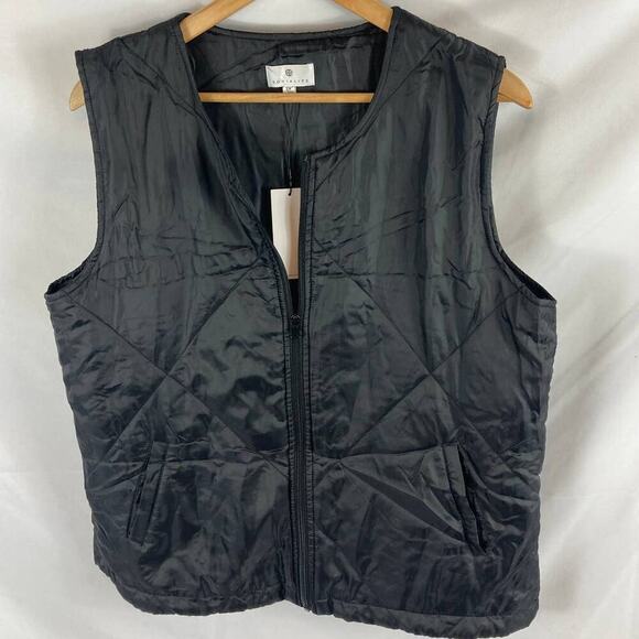 New Socialite S/M Small Medium Solid Black Quilted Oversized Puffer Vest Jacket - Picture 3 of 9
